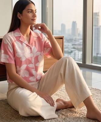 Floral Print Tropical Satin Shirt Style Crop Top 5