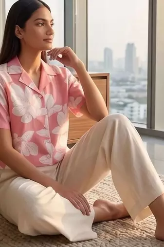 Floral Print Tropical Satin Shirt Style Crop Top