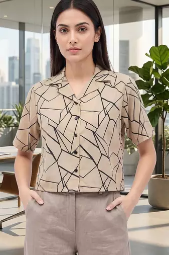Geometric Print Satin Crop Top