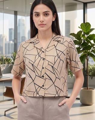 Geometric Print Satin Crop Top 2