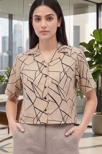Geometric Print Satin Crop Top