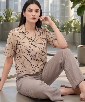 Geometric Print Satin Crop Top 5
