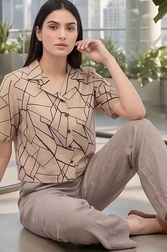 Geometric Print Satin Crop Top