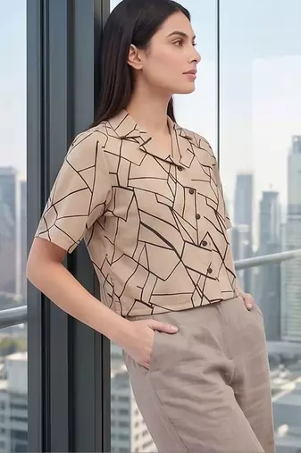Geometric Print Satin Crop Top