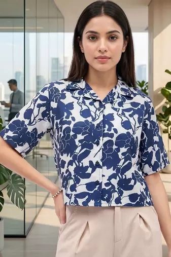 Floral Print Satin Crop Top