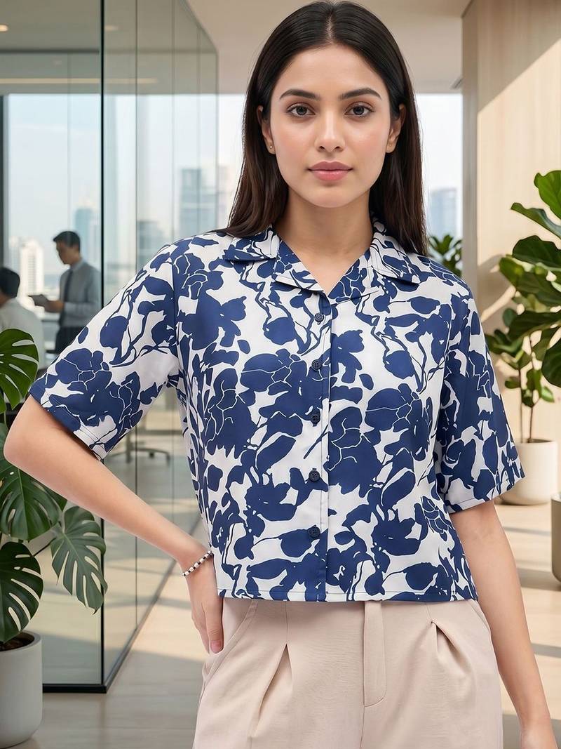 Floral Print Satin Crop Top