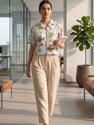 Print Satin Shirt Style Crop Top 1
