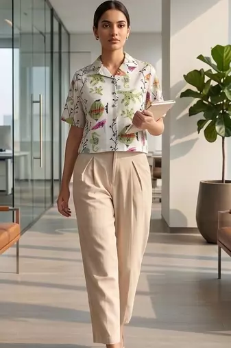 Print Satin Shirt Style Crop Top
