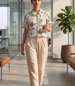 Print Satin Shirt Style Crop Top