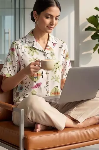 Print Satin Shirt Style Crop Top
