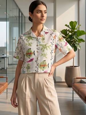 Print Satin Shirt Style Crop Top 4