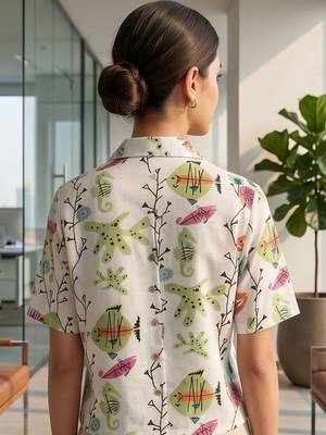 Print Satin Shirt Style Crop Top 5