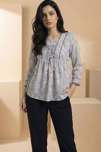 Floral Print Bohemian Cotton Blend Top