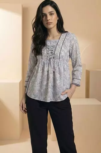 Floral Print Bohemian Cotton Blend Top