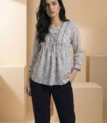Floral Print Bohemian Cotton Blend Top