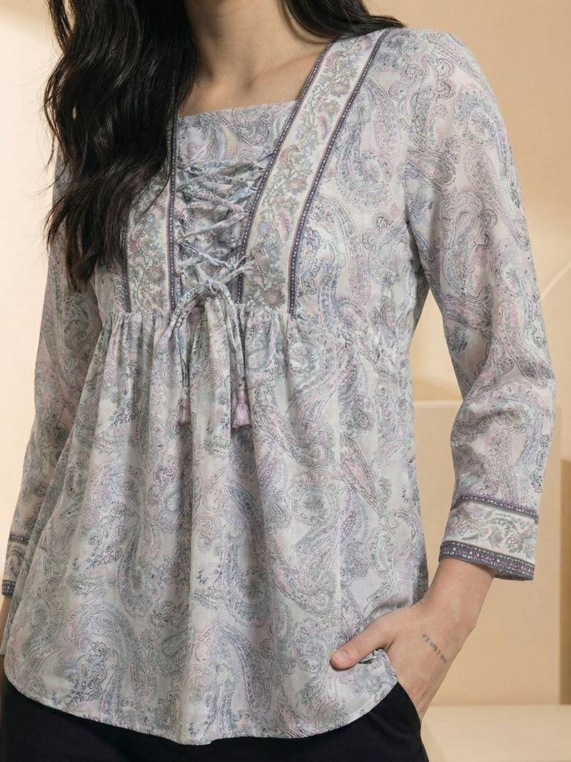 Floral Print Bohemian Cotton Blend Top