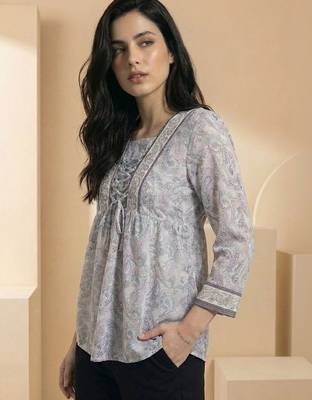 Floral Print Bohemian Cotton Blend Top 3