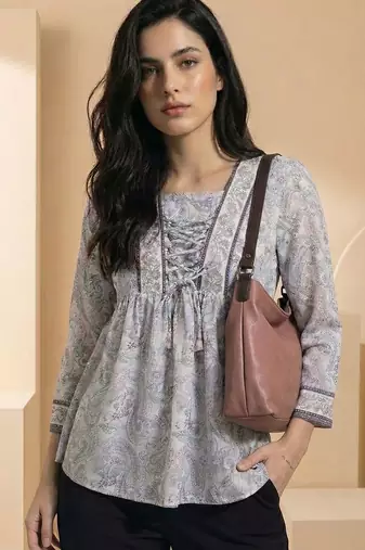 Floral Print Bohemian Cotton Blend Top