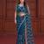 Teal designer net saree with beads, sequins & pearl embroidery