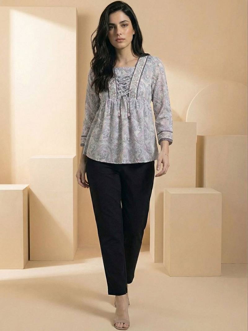 Floral Print Bohemian Cotton Blend Top