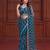 Teal designer net saree with beads, sequins & pearl embroidery