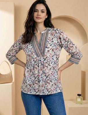 Floral Print Mandarin Collar Top 1