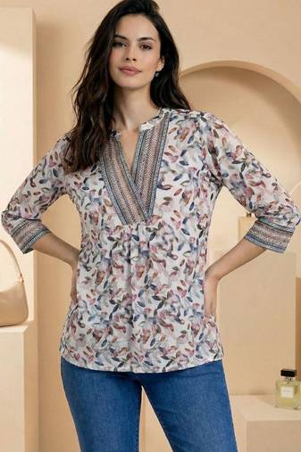 Floral Print Mandarin Collar Top
