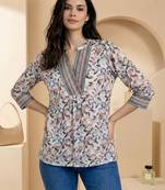 Floral Print Mandarin Collar Top