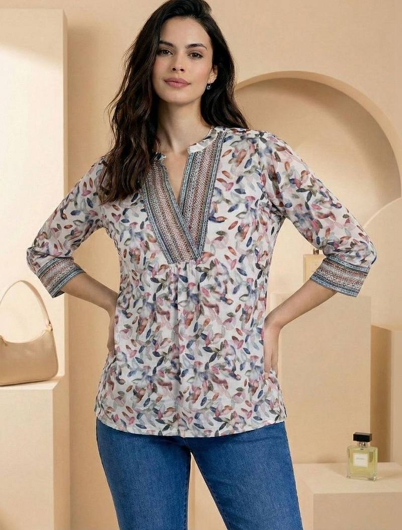 Floral Print Mandarin Collar Top
