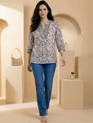 Floral Print Mandarin Collar Top 3
