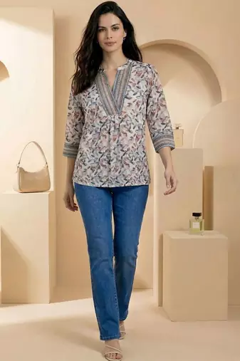 Floral Print Mandarin Collar Top