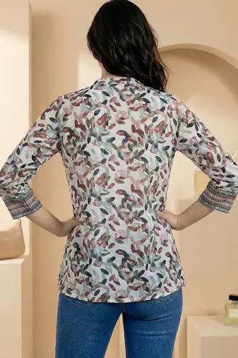 Floral Print Mandarin Collar Top