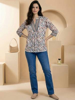 Floral Print Mandarin Collar Top 6