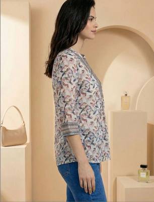 Floral Print Mandarin Collar Top 7