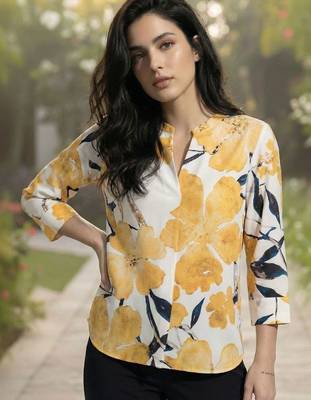 Floral Print Mandarin Collar Top 1
