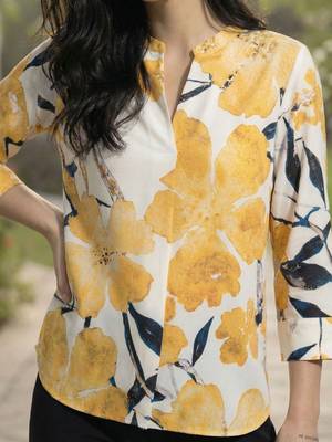 Floral Print Mandarin Collar Top 2