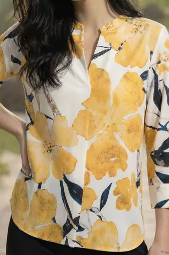Floral Print Mandarin Collar Top