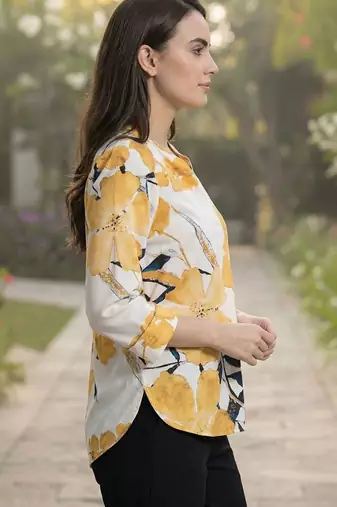 Floral Print Mandarin Collar Top