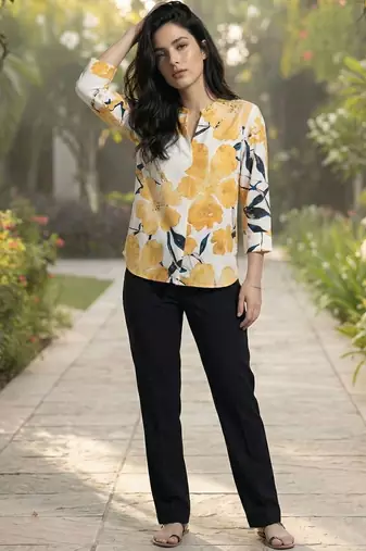 Floral Print Mandarin Collar Top