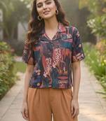 Print Monochrome Satin Shirt Style Top