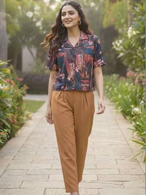 Print Monochrome Satin Shirt Style Top 7