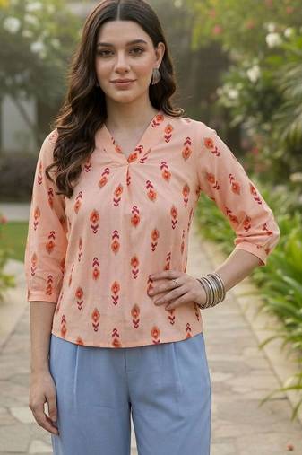 Print Puff Sleeve Ethnic Top