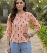 Print Puff Sleeve Ethnic Top