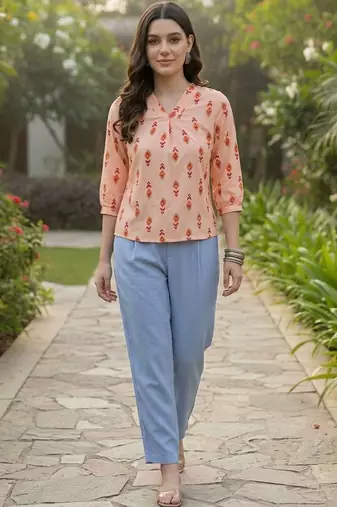 Print Puff Sleeve Ethnic Top