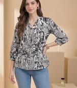 Geometric Print Puff Sleeve Satin Blend Top