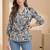 Geometric Print Puff Sleeve Satin Blend Top