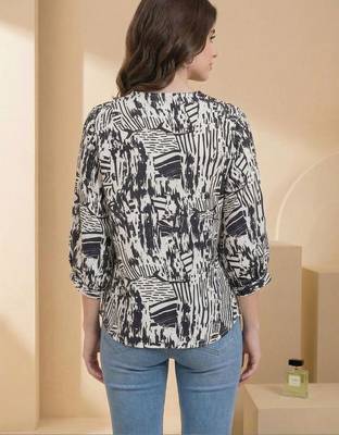 Geometric Print Puff Sleeve Satin Blend Top 3