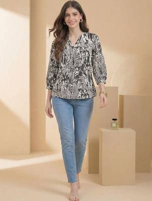 Geometric Print Puff Sleeve Satin Blend Top 4