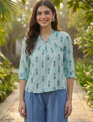 Print Puff Sleeve Ethnic Top 1