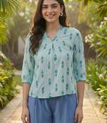 Print Puff Sleeve Ethnic Top